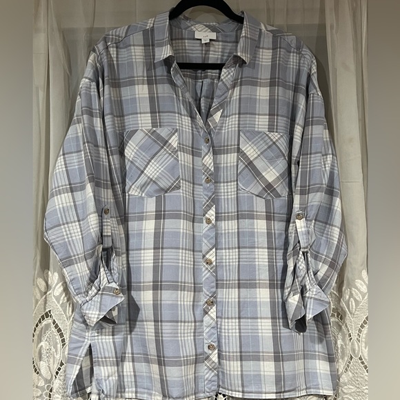 🍁J. Jill XL Blue flannel print top🍁 - Picture 2 of 6